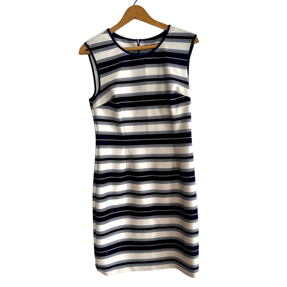 Marc by Marc Jacob Blue and White Striped Sleeveless Scoop Neck Sheath Dress 8